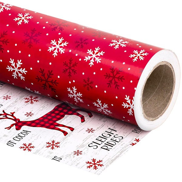WRAPAHOLIC 30 Inch Jumbo Reversible Christmas Wrapping Paper - 30