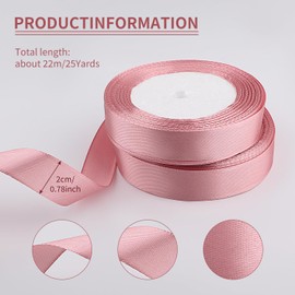 2 Rolls Blush Pink Satin Ribbon 20mm x 22m,Solid Color Gift Wrapping Ribbon,Valentine Gift Wrapping, Crafts, Hair Bows Making, Wreaths,Wedding Party Decorations