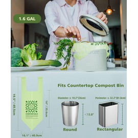 AYOTEE Compost Bags 1.6 Gallon with Handle Tie, 75 Count Compostable Trash Bags 1.6 Gallon Trash Bags, Small Biodegradable Trash Bags Food Waste Bags, Small Compostable Bags for Kitchen Compost Bin