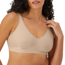 Bali Women's Wireless, Comfort Revolution Seamless Bra, ComfortFlex Fit, Moisture-Wicking, Soft Taupe Stripe, X-Large