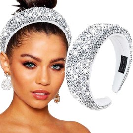 Bouory Sparkly Rhinestone Headbands Padded Wide Hairband Bling Crystal Head Bands for Women 1PCS Silver