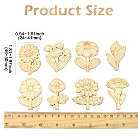 Ornazy 100Pcs Unifinished Wooden Floral Ornaments to Paint Mixed Blank Wood Spring Flower Cutouts for DIY Crafts Holiday Party Decoration