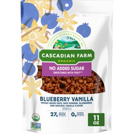 Cascadian Farm Organic Granola, No Added Sugar, Blueberry Vanilla Cereal, Resealable Pouch, 11 oz