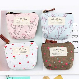 4Pcs Colour Coin Purse, Mini Canvas Change Pouch With Flower Pattern, Portable Holder for Girls With Zipper for Cash, Keys, Coin, Credit Card, ID Card Wallets and Money Accessories