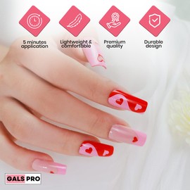 GALSPRO Long Press on Nails - Set of 24 Fake Nails with Designs in 12 Different Sizes for Perfect Fit, Cute False Nails Kit for Women with 0.07oz Nail Glue, A Double Sided Nail File & Cuticle Stick