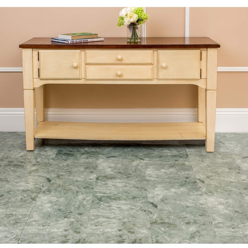PowerSellerUSA Marble Green & Gray Marble Vinyl Floor Tiles Self