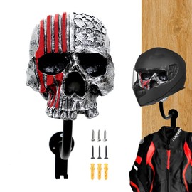 Tooyuart Motorcycle Helmet Rack Wall Mount,Red Skull Helmet Holder Wall Mount with 2 Hooks Helmet Hanger for Coats, Caps, Baseballs and Rugby Helmet,Motorcycle Accessories