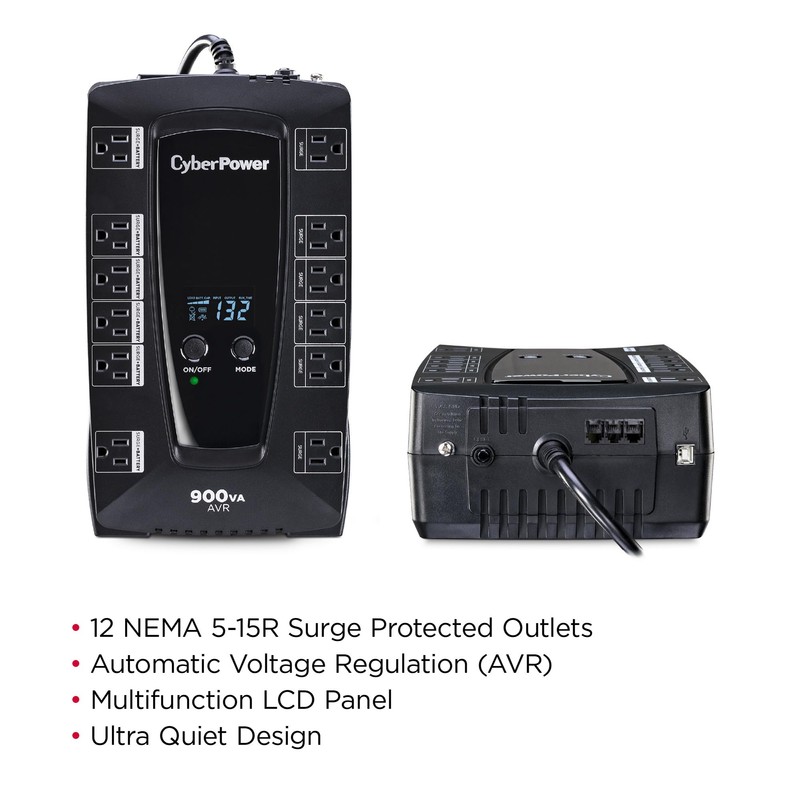 CyberPower AVRG900LCD Intelligent LCD UPS System, 900VA/480W, 12 Outlets, AVR,