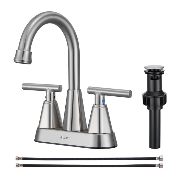 Amaoot Bathroom Sink Faucet, Brushed Nickel 4 Inch Bathroom Faucets