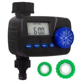 Green Blue Irrigation Control, Electronic Watering Timer with IP55 Protection, Automatic Garden Watering Timer with Display and Manual Start Function
