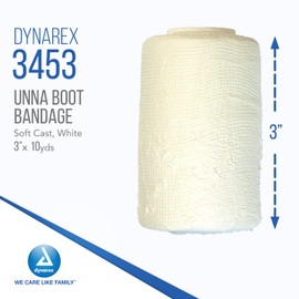 Dynarex Unna Boot Bandage, Individually Packaged, Provides Customized Compression as Treatment for Leg Ulcers with Zinc Oxide, Soft Cast, White, 3” x 10 yds, 1 Unna Boot Bandage