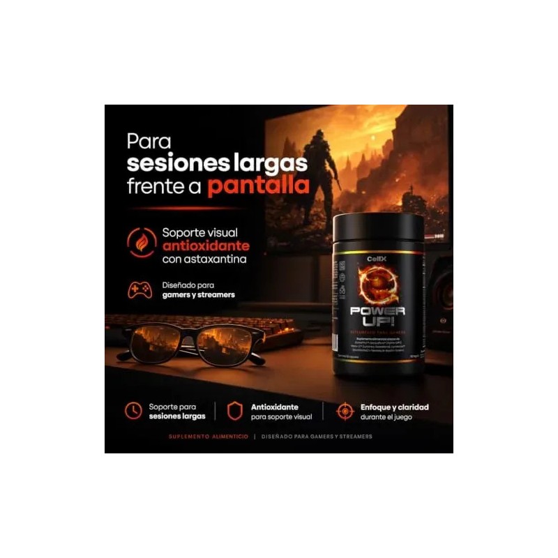 CellX Power Up Nootrópico Gamer Alfa-GPC GeniusPure Dynamine Macu-LZ L-Teanina