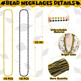 36Pcs Beaded Necklaces, 33 Inch Graduation Accessories, Black and Gold Graduation Bead Necklace Grad Party Favors for Graduation Celebrations Proms Decorations College High School Grad Party Decor
