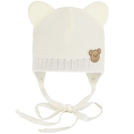 CiuchCiuch Baby Hat with Ears for Tying - Winter Hat Girls Boys Baby Children - For Christmas - Christening - 100% Acrylic - Lining Made of Cotton and Elastane, cream-coloured
