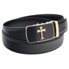 QHA Mens Jesus Cross Automatic Buckle Ratchet Leather Belt Q39-Gold