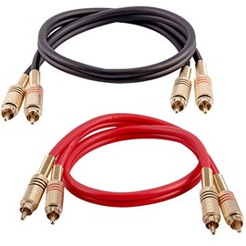 Seismic Audio - SAPRCA2-2 Pack of Premium 2 Foot Dual RCA Male to Dual RCA Male Audio Patch Cables - Black and Red - 2-RCA to 2-RCA Audio Cords