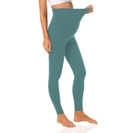 Foucome Women's Maternity Leggings Over The Belly Full Length Pregnancy Yoga Pants Active Wear Workout Leggings (Black/Green, M)