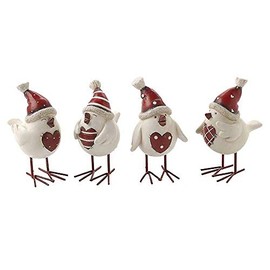 Christmas Resin Heart Bird With Hat Xmas Red White Robin Chic Shabby Decoration (4) by Heaven Sends