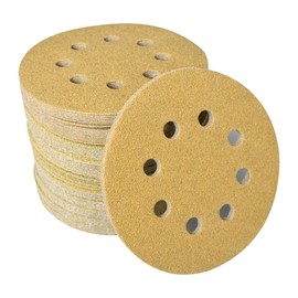 100 PCS 5 Inch 8 Hole Hook and Loop Sanding Discs Sandpaper, 100 Gold Round Grits Sand Paper for Random Orbital Sander Automotive or Woodworking