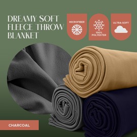 Fleece Throw Blankets for Bed, Couch, Sofa [66x90”, Twin]- Ultra-Soft, Warm Microfiber Plush Blanket for Home & Outdoor Use- Decorative Comfy Throw Blanket- Breathable, All-Season Throw (Charcoal)