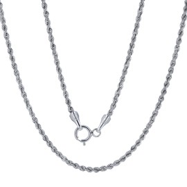 Nuragold 10k White Gold Dainty 1.5mm Rope Chain Diamond Cut Womens Mens Pendant Necklace, 14" 16" 18" 20" 22" 24" 26"