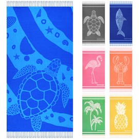 Oversized Cotton Turkish Beach Towels 72"x36" Lightweight Quick Dry Sandless Pool Swim Towel Large No Sand Compact Blanket Adult Travel Essentials Cruise Accessories Must Haves Blue Marine Turtle