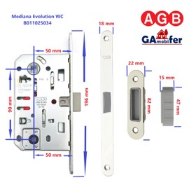 AGB Mediana Evolution Door Lock with Central Locking for Interior Door (Matt Chrome-Plated WC)