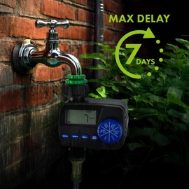 Green Blue Irrigation Control, Electronic Watering Timer with IP55 Protection, Automatic Garden Watering Timer with Display and Manual Start Function