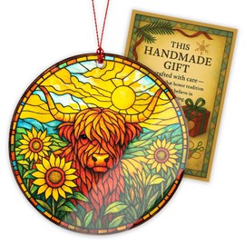 Highland Cow Ornament Suncatcher, Cow Ornaments for Christmas Tree, Highland Cow Gifts for Women Men, Rustic Cow Decor, Unique Ornaments for Tree, Farmhouse Christmas Ornament Gift