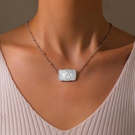 Kwkppz Mini Belt Buckle Initial Necklace for Women, 18K Gold/Silver Plated Initial Letter Pendant, Belt Buckle Necklace with Initial, Unique Western Jewelry Gifts for Women (A, Silver)