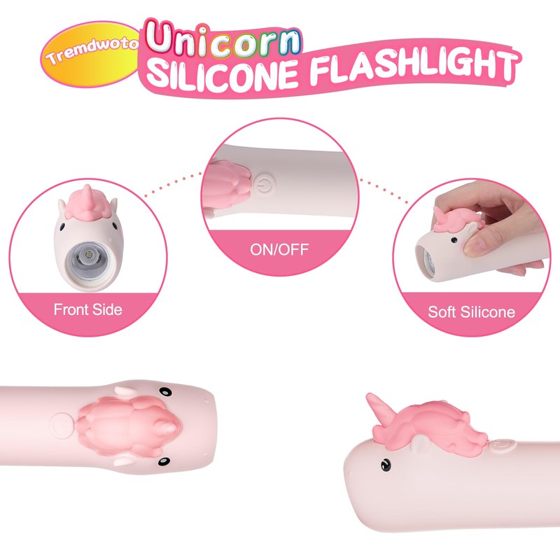Tremdwoto Toddler Flashlight, Cute Unicorn Kids Flashlight for Girls &