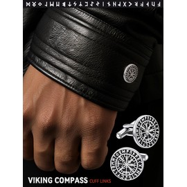 1 Pair Stainless Steel Viking Compass Cufflinks for Men Norse Mythology Amulet Cuff Links Business Wedding Shirts Studs for Dad