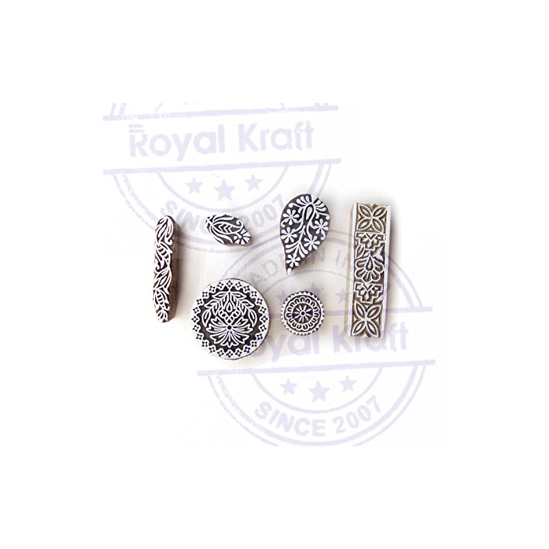 Handmade Round and Leaf Pattern Wooden Printing Blocks (Set of