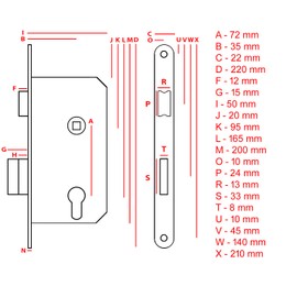 Aqbau® Door Lock for Profile Cylinder 72 / 35 mm DIN Right, Universal PZ Mortice Lock Front Door Lock Room Door Lock Interior Doors Metal Galvanised