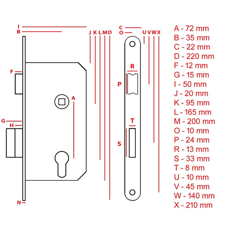 Aqbau® Door Lock for Profile Cylinder 72 / 35 mm