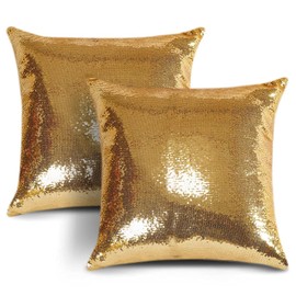 JOTOM Cushion Covers Set of 2 Luxury Sequins Satin Throw Pillow Case Solid Color Sequin Cushion Case Pillow Cover Home Decor for Couch Wedding Bed Living Room Party (Fish Scales Sequins Gold,45x45cm)