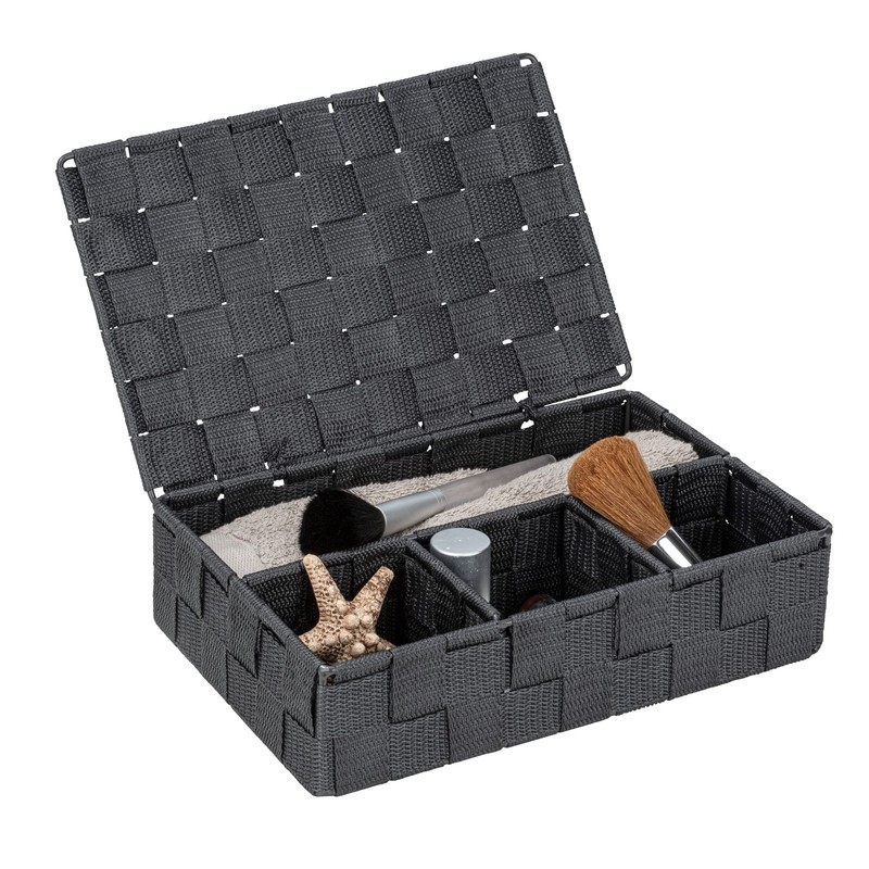 WENKO Adria Storage Basket with Lid, Dark Grey, Small