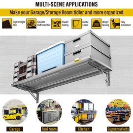 Aecxm 1.2x3ft Adjustable Rail Type Folding Storage Rack Shelf, Suitable for Garage, Storage Room, Kitchens Wall Shelf Garage Storage Rack Floating Shelves, Folding Panels (1pc-Silver Gray)