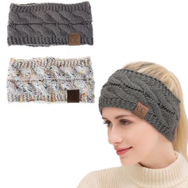 XOUDKE Women's Winter Headbands, Women's Winter Hair Band, Elastic Headband, Knitted Headband, Women's Headband, Knitted Headwrap, Pack of 2 (Dark Grey + Black)