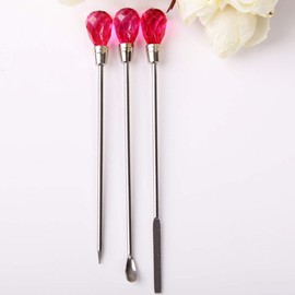 3Pcs Nail Art Stirring Spoon Spatula Needle Stick Nail Manicure Stirring Rods DIY Tools for Acrylic Powder Liquid Mixing UV Gel Dotting Rhinestone Nail Art Tools Kit for Salon and Person Use, Rose Red