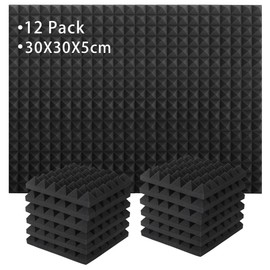 Pack of 12 Acoustic Foam Soundproofing, Acoustic Foam Panels with High Density, Sound Insulation for Walls, Recording Studios, Offices, Dance Studios, 30 x 30 x 5 cm