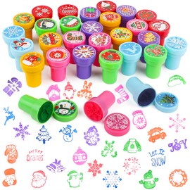 CCINEE 30PCS Christmas Stamps Bright Colored Plastic Xmas Stamp Assorted Self Ink Christmas Stampers with 30 Different Patterns Snowflake Stamp for Kids Christmas Prizes Stocking Filler Party Favor