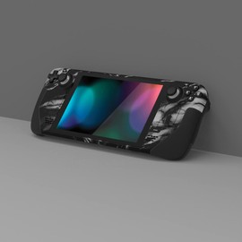 PlayVital Full Set Protective Skin Decal for Steam Deck LCD, Custom Stickers Vinyl Cover for Steam Deck OLED - Black Watercolor Marble