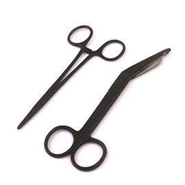Precise Canada: New Premium Lister Bandage Scissors 5.5" + Hemostat Forceps Straight Black Color Stainless Steel (Set of 2)