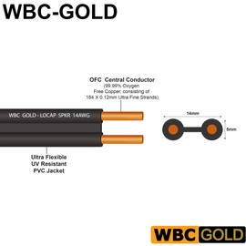 WORLDS BEST CABLES 8 Foot WBC-GOLD-LOCAP-SPKR-14 AWG - Low-Capacitance - Low-Inductance - High Purity OFC - Audiophile HiFi Speaker Cable Pair with Eminence Gold Banana Plugs