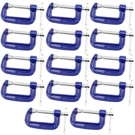 NINGWAAN 14 Pack 2 Inch C Clamp, Cast Iron C Clamps with Sliding T-Bar, Mini G Clamps for Woodworking, Welding and Building, 2 Inch Jaw Opening, 1-3/16 Inch Throat Depth, Blue