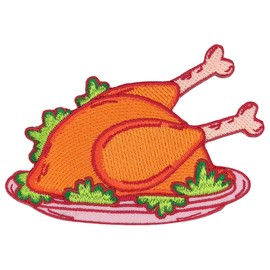 Embroidered Turkey Plate Sew-On Iron-On Patch Grill Chicken Hendl Oktoberfest Roast Iron-On Patch for Clothes Iron-On Patch Applique Patch Size 8.6 x 6 cm
