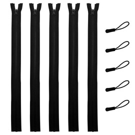 DOITEM Zip, Pack of 5 Zips, Plastic Teeth, 5 mm, Medium Coarse, Separable for Jackets (Black, 75 cm)