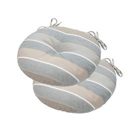 FUNHOME Bistro Chair Cushions 15 inch,Set of 2,Tufted Round Outdoor Chair Cushions 15"x15"x4",Waterproof Patio Seat Cushion with Ties for Barstool Garden Kitchen Furniture(Gray Stripe)