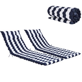 Only choice 2 Pieces Set Patio 72.83” × 23.62 ” Indoor/Outdoor Chaise Lounge Chair Cushion Replacement Funiture Seat Cushion (White Blue Striped)